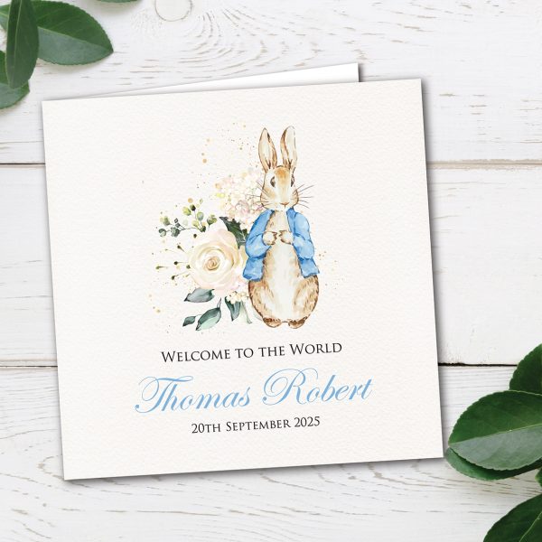 Personalised Bunny Baby Boy Card
