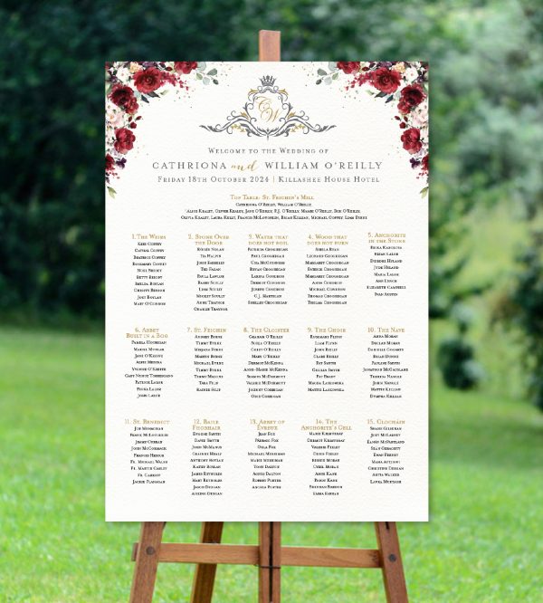 Burgundy Foliage Crest Seating Plan