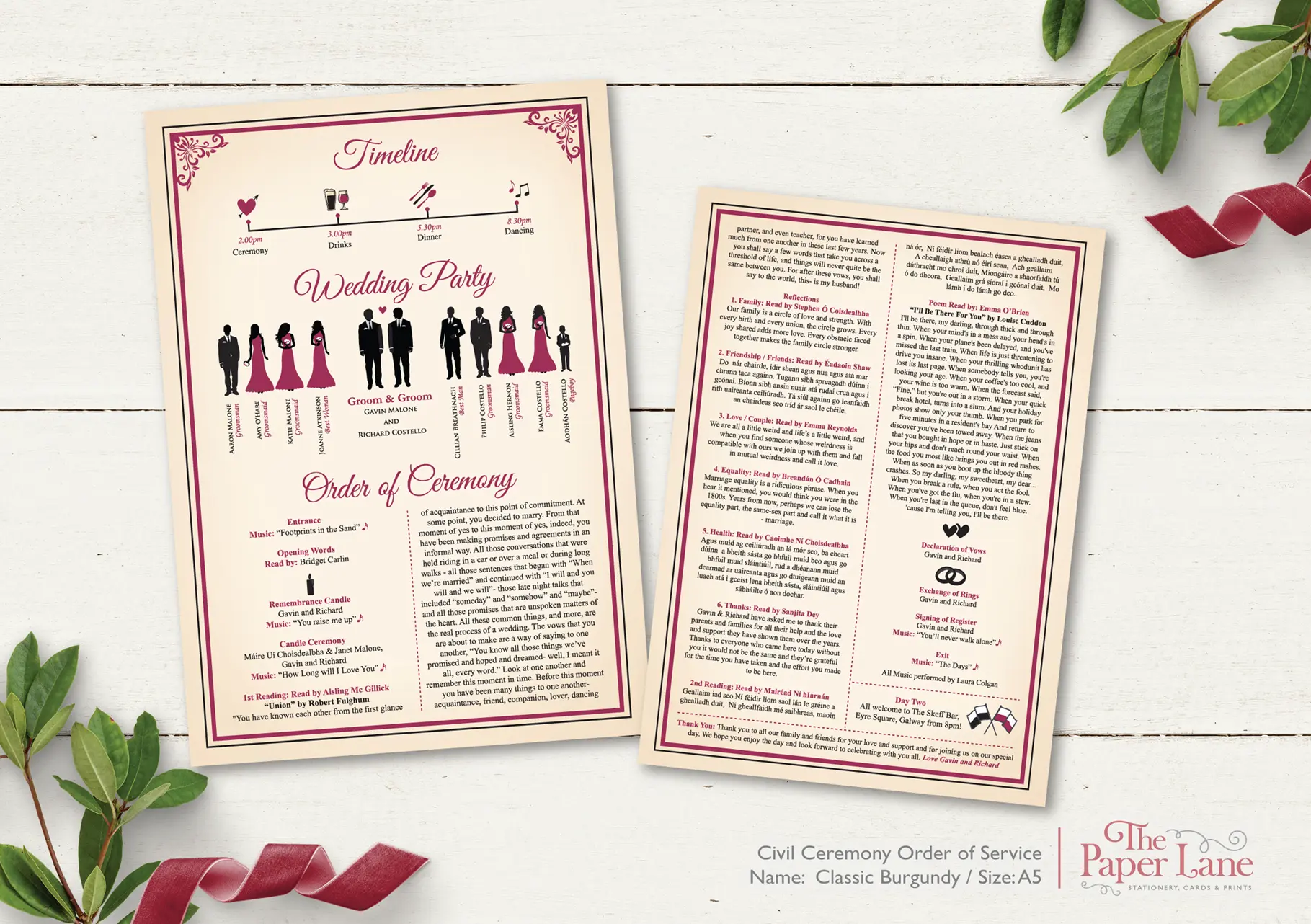 Classic Burgundy A5 Civil Ceremony Card - The Paperlane