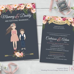 Wedding Portrait Vintage Floral (Grey) Invitation