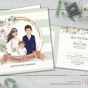 Wedding Portrait Blush Blooms Stripe Invitation