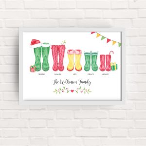 Family Wellies Framed Print (Christmas)