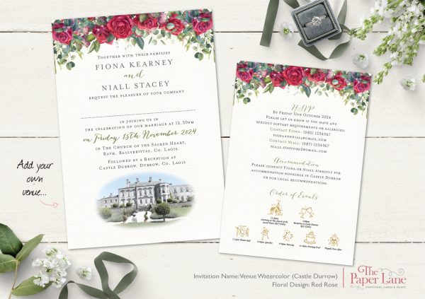 Castle Durrow Red Rose Venue Invitation