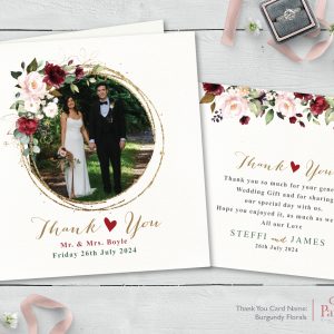 Burgundy Florals Square Thank You Card