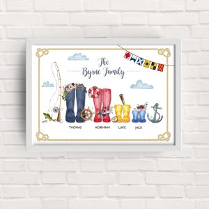 Family Wellies Framed Print (Nautical)