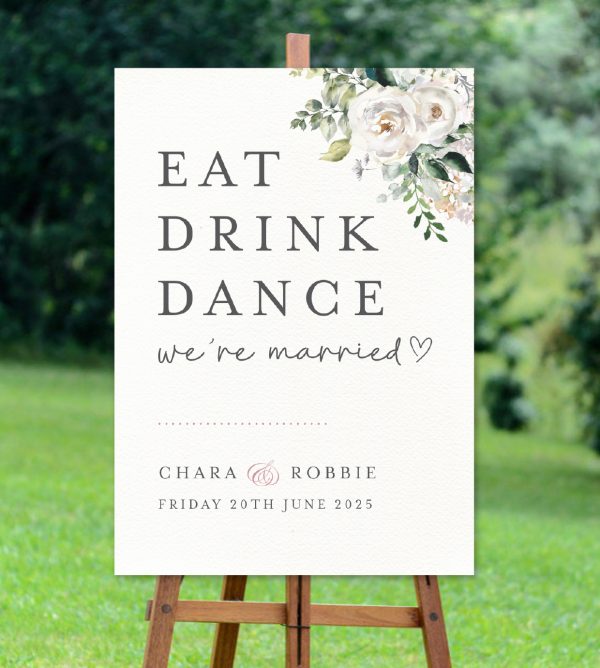 Blush Blooms Eat Drink Dance Welcome Sign
