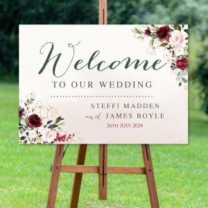 Burgundy Florals Welcome Sign