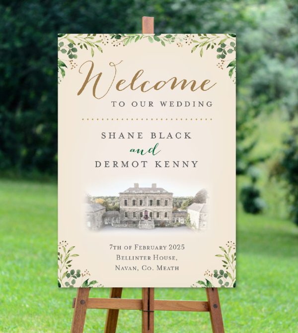 Cream Greenery Venue Welcome Sign