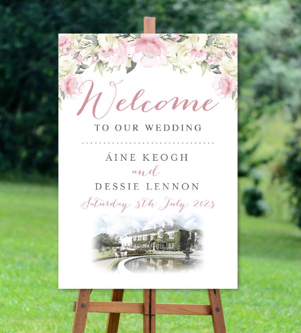 Pink Floral Venue Welcome Sign