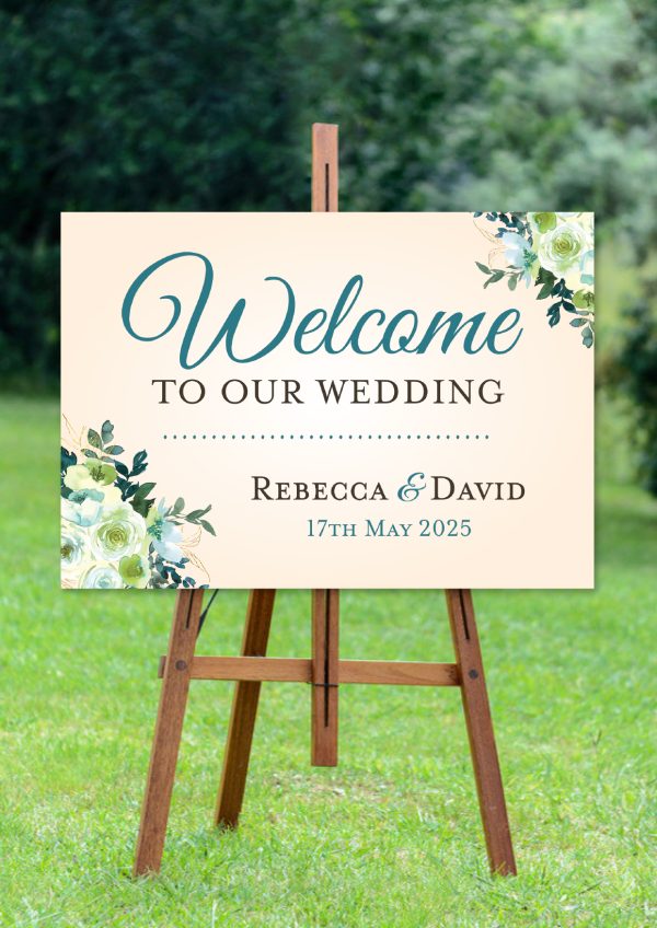 Turquoise Florals Welcome Sign