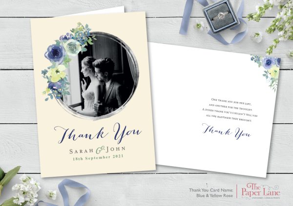 Blue & Yellow Rose A6 Thank You Card