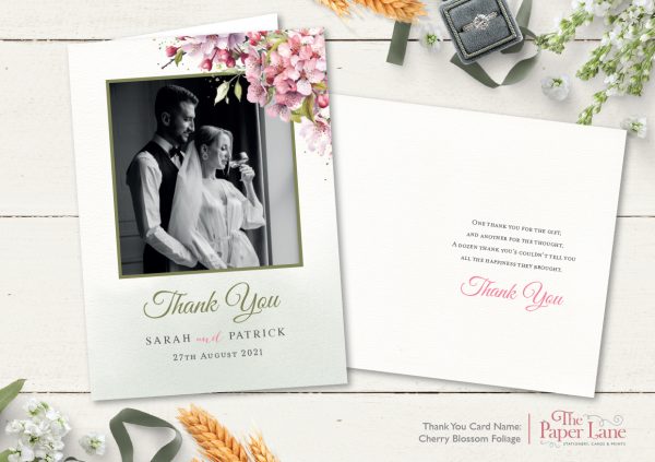 Cherry Blossom Foliage A6 Thank You Card