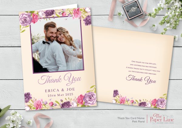 Pink Floral A6 Thank You Card