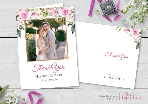 Pink Roses A6 Thank You Card