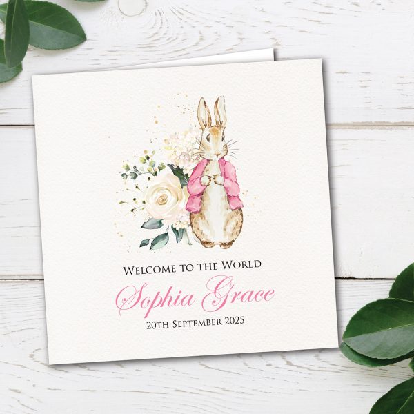 Personalised Bunny Baby Girl Card