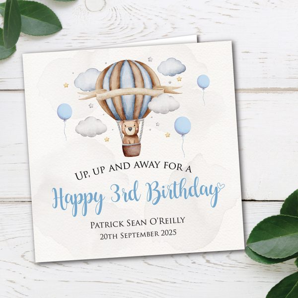 Personalised Blue Hot Air Balloon Birthday Card
