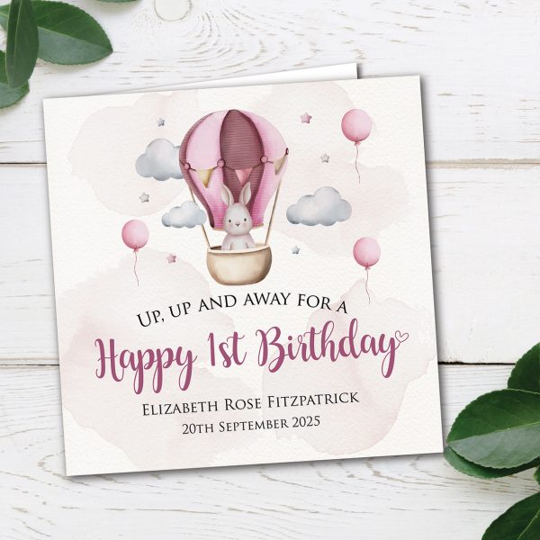 Personalised Pink Hot Air Balloon Birthday Card