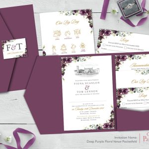 Deep Purple Floral Venue Pocketfold Invitation