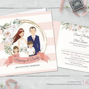 Wedding Portrait Blush Blooms Pink Stripe Invitation