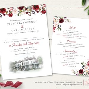 Ashley Park House Burgundy Florals Venue Invitation
