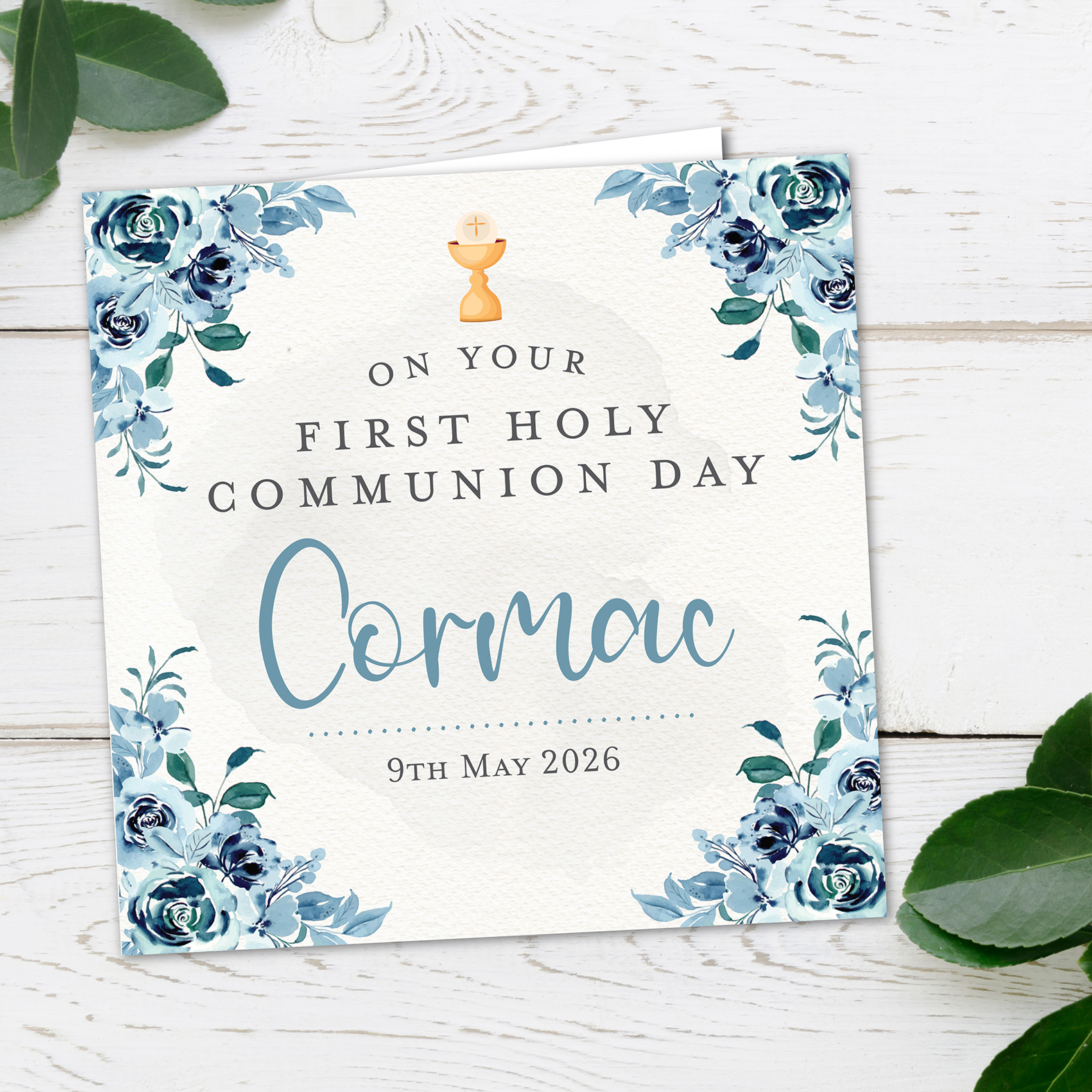 Personalised Boy Floral Communion Card