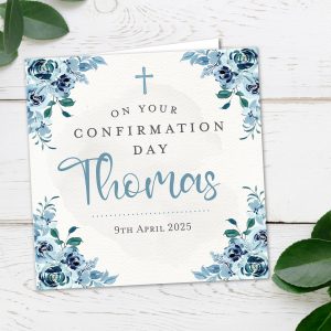 Personalised Boy Floral Confirmation Card