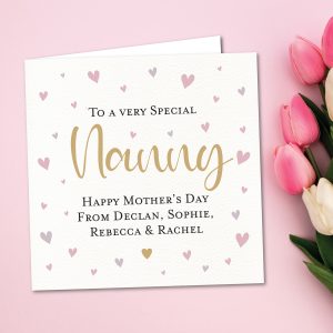 Mothers Day Heart Nanny Personalised Greeting Card