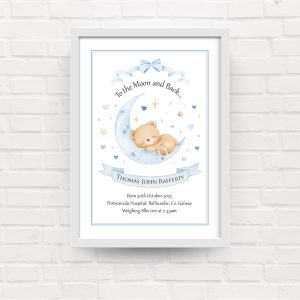 Moon and Back Framed Print - Blue
