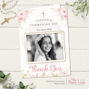 Communion Thank You Card (Peach Florals)