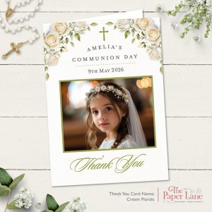 Communion Thank You Card (Cream Florals)