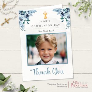 Communion Thank You Card (Blue Florals)