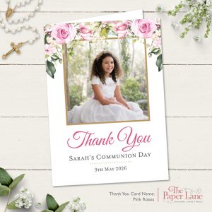 Communion Thank You Card (Pink Roses)