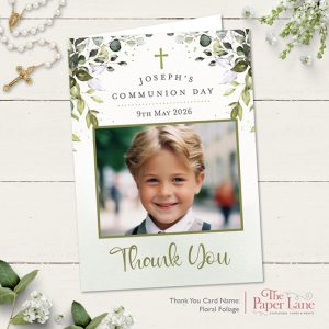 Communion Thank You Card (Floral Foliage)