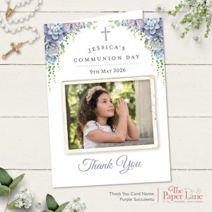 Communion Thank You Card (Purple Succulents)