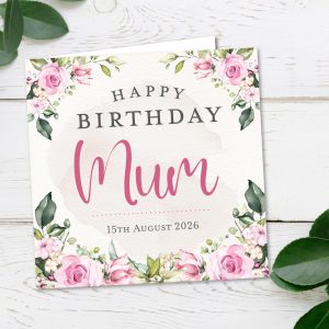 Personalised Pink Rose Birthday Card