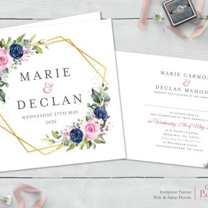 Pink & Navy Florals Invitation